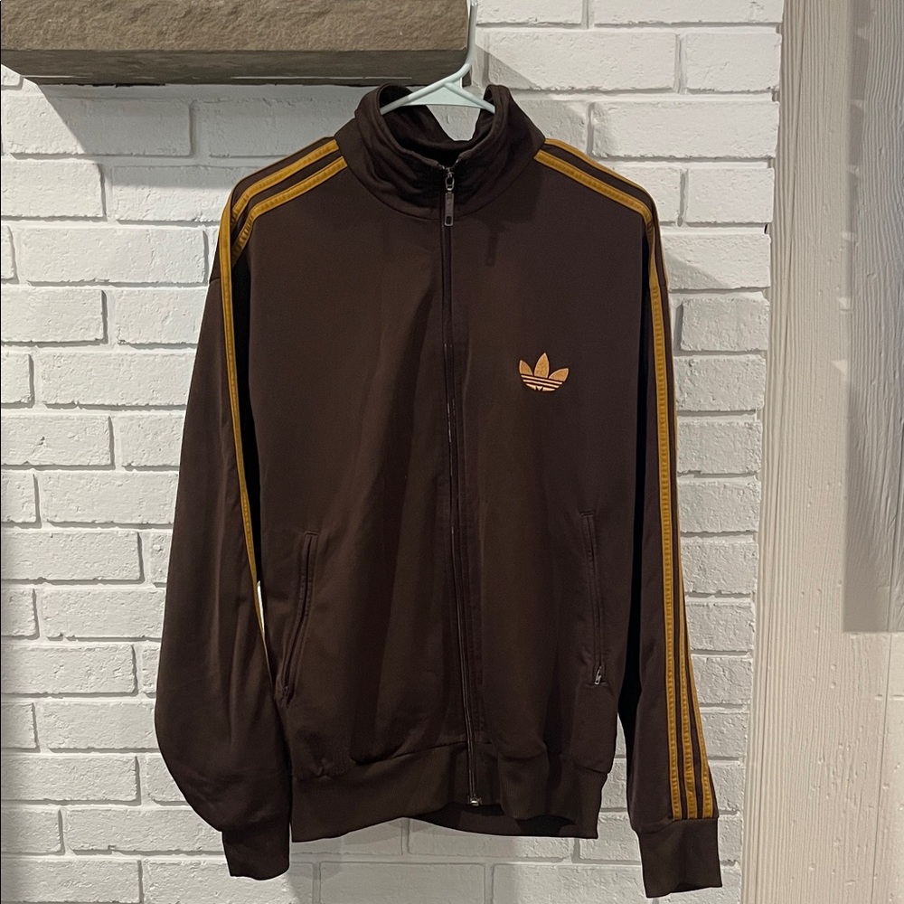 Adidas Chocolate Jacket with Mustard Stripes